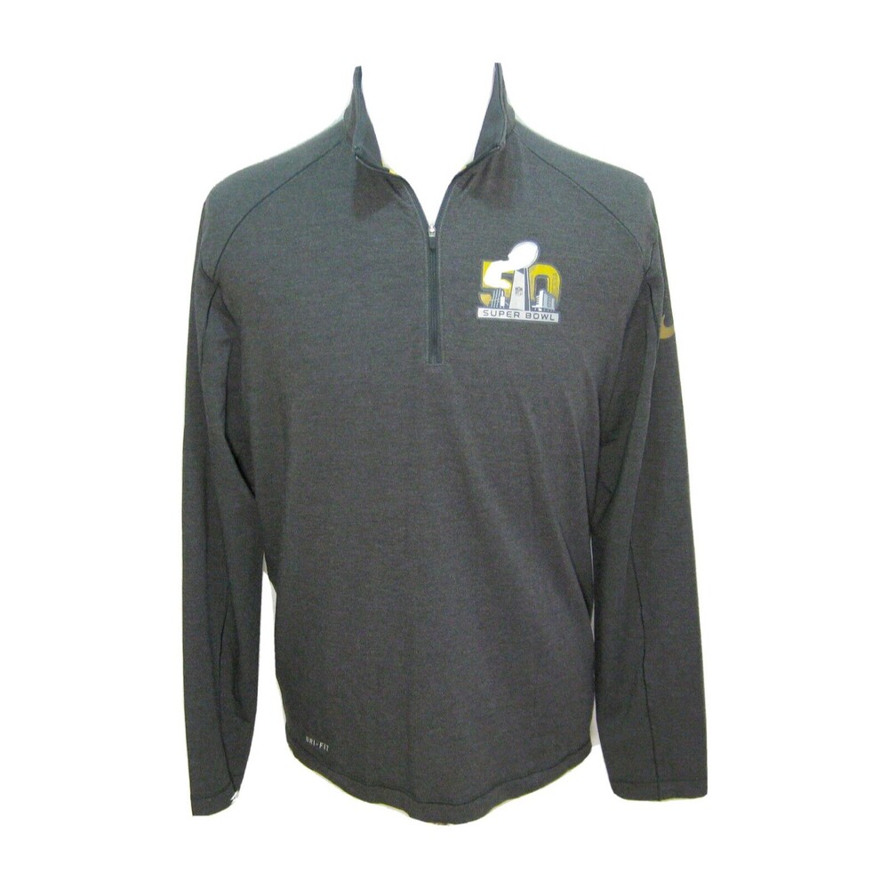 NIKE SuperBowl 50 Men's Medium Gray 1/2 Zip NFL Football Shirt Denver Bronco's